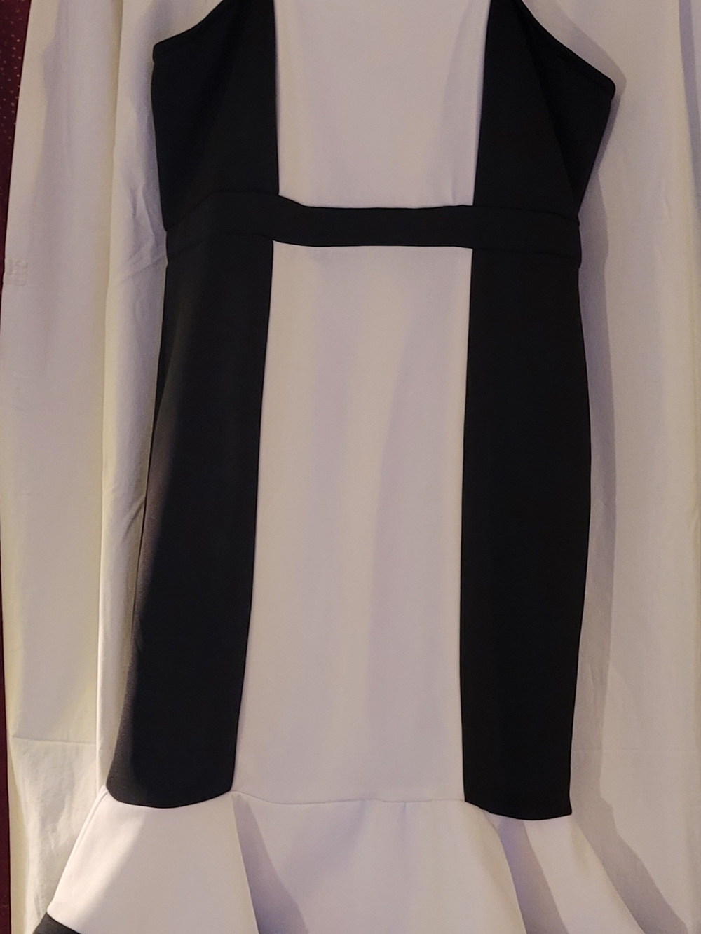 New York & Company Black and White Paneled Ruffle-Hem Midi Dress